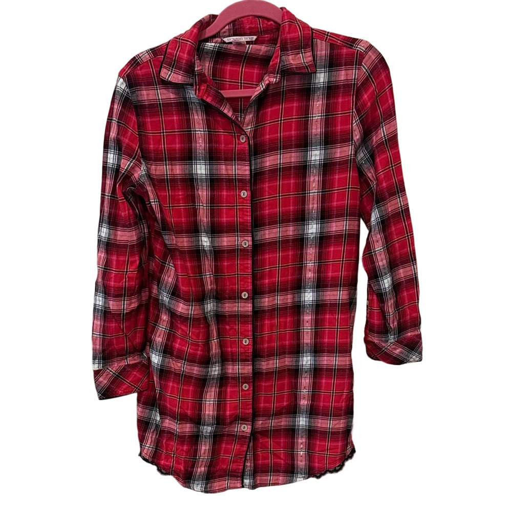 Victoria’s Secret red plaid button down nightgown, small 🔵